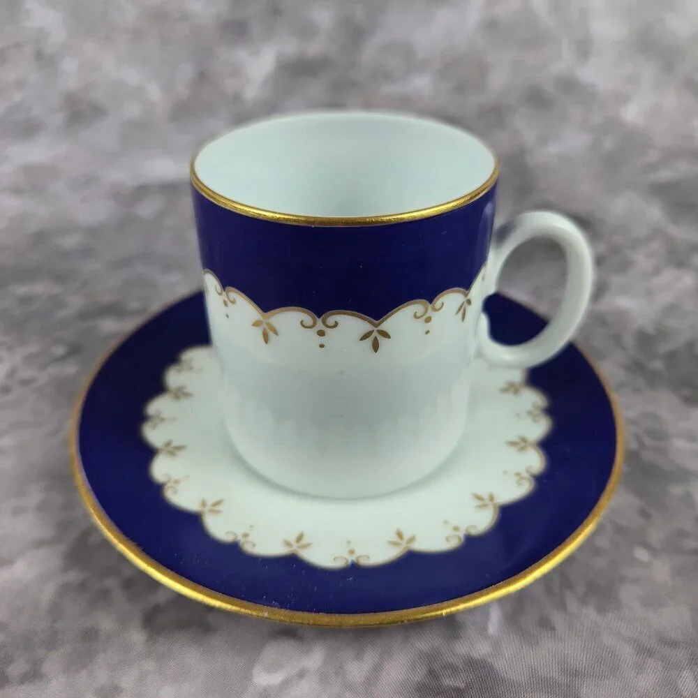VTG Medaillon RENNER Espresso Set Porcelain Blue White Gold Porto Alegre 16 Pc